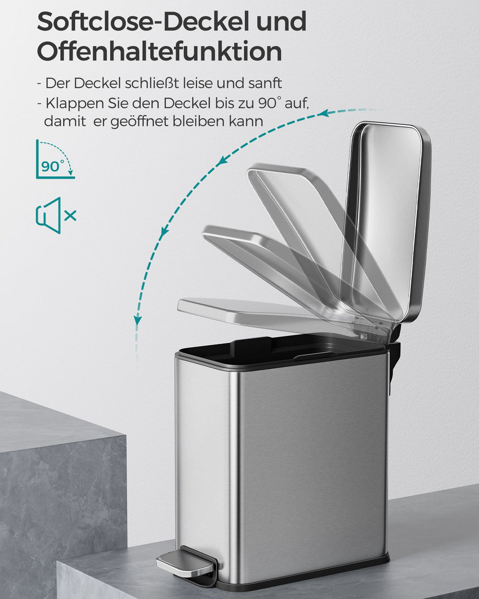 Prullenbak – 5 L – Staal – Waterbestendig – Met binnenemmer – 29,9 x 14,4 x 29 cm