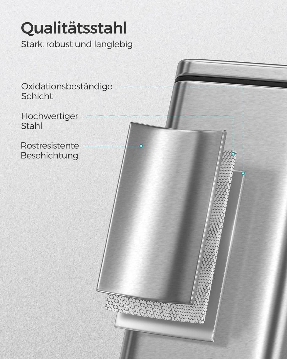 Prullenbak – 5 L – Staal – Waterbestendig – Met binnenemmer – 29,9 x 14,4 x 29 cm