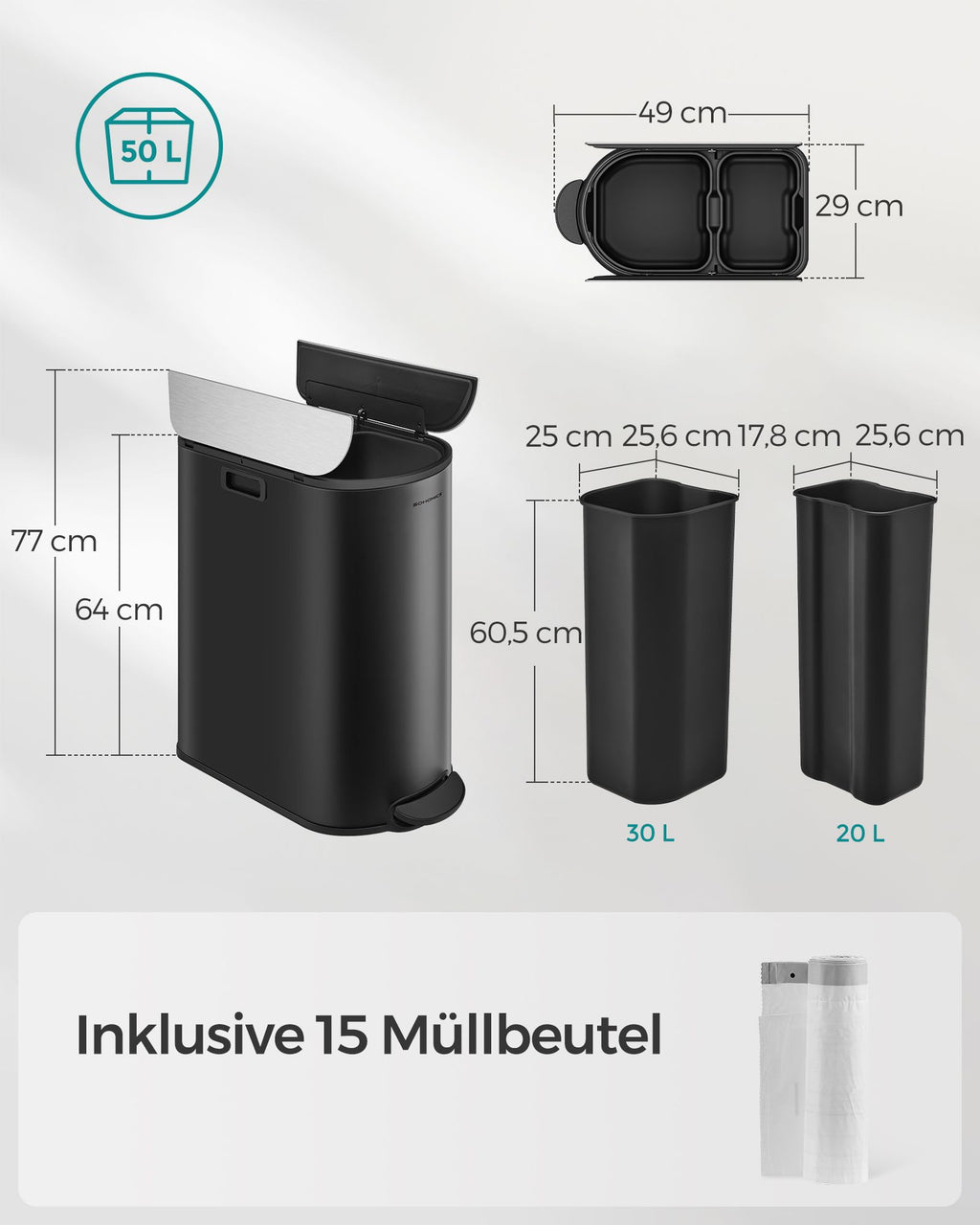 Afvalscheidingssysteem – 2 compartimenten – 30 L en 20 L