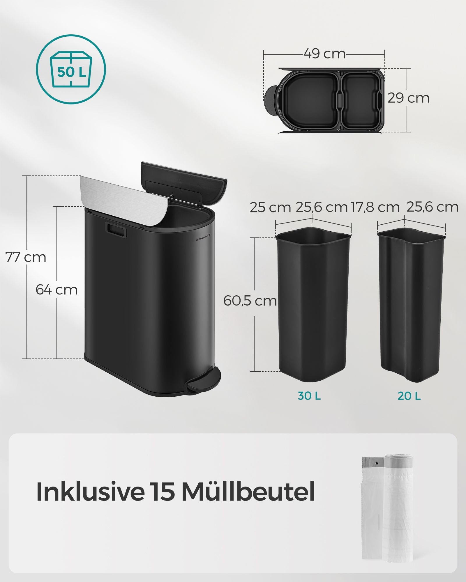 Afvalscheidingssysteem – 2 compartimenten – 30 L en 20 L