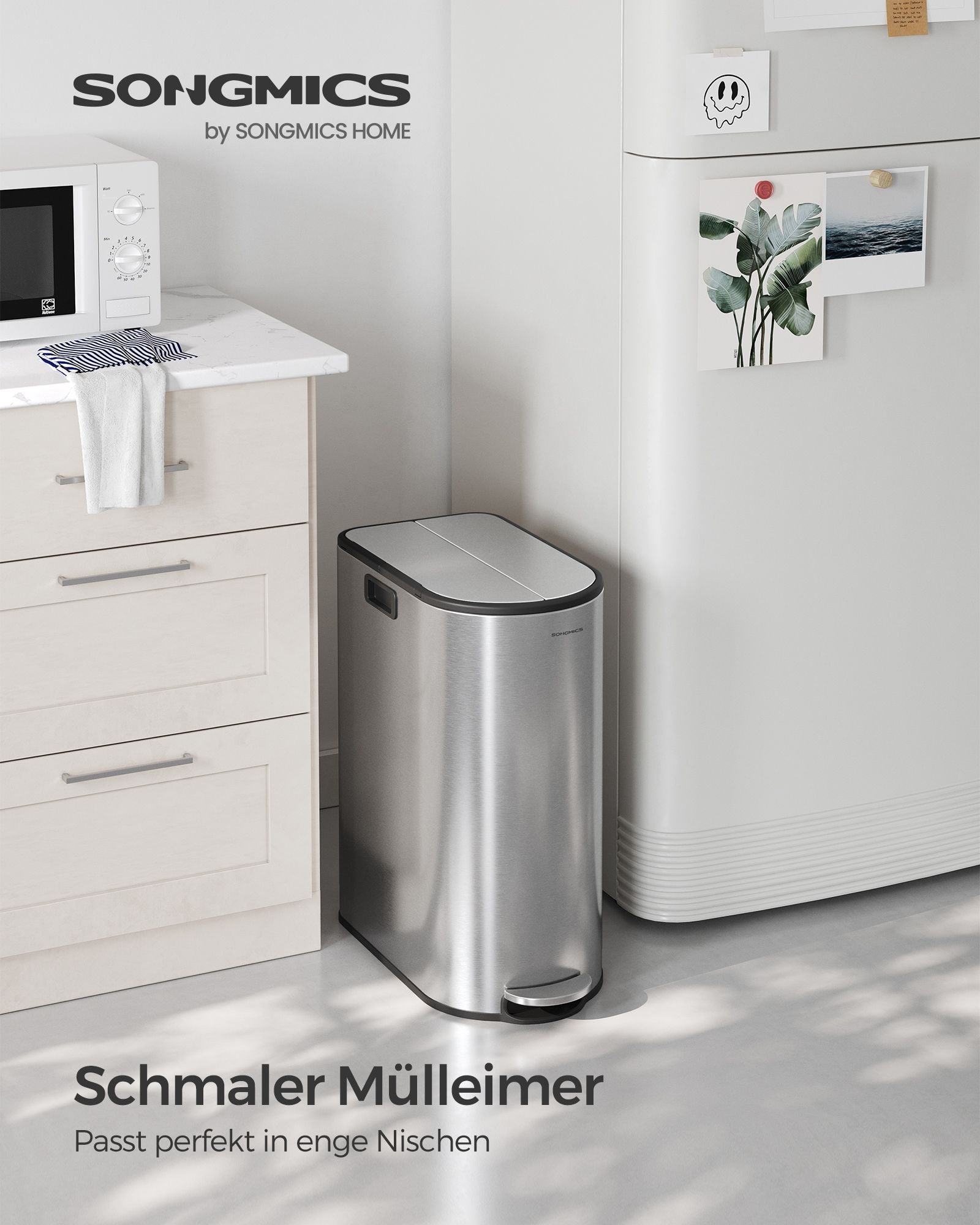 Afvalscheidingssysteem – met 2 compartimenten – metallic zilver