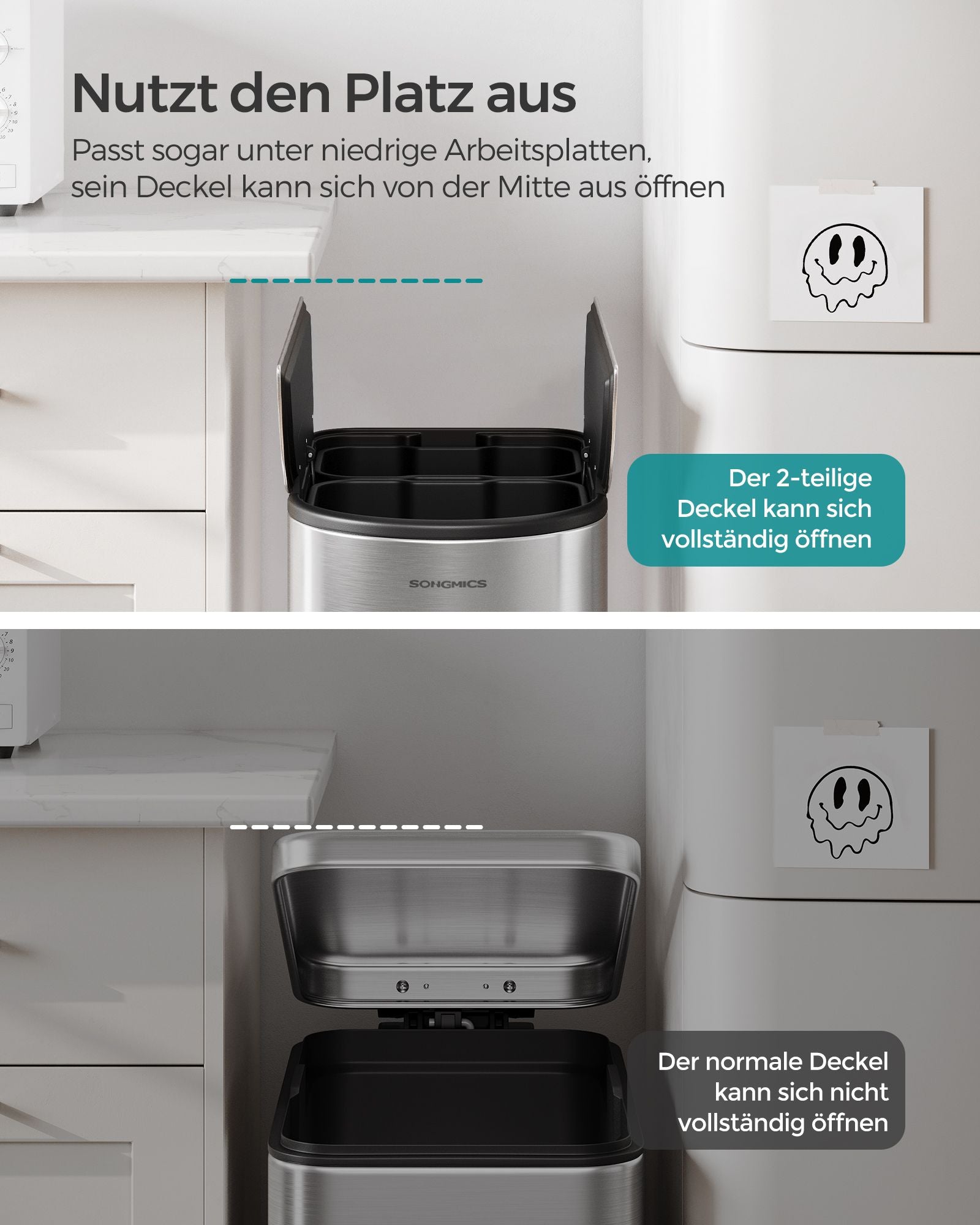 Afvalscheidingssysteem – met 2 compartimenten – metallic zilver