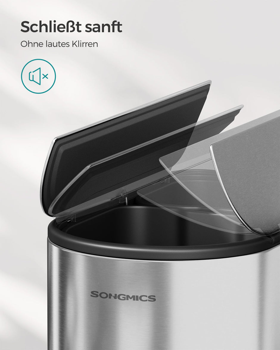 Prullenbak met 2 x 30 L compartimenten – Met binnenemmer – 49 x 29 x 64 cm – Metallic zilver