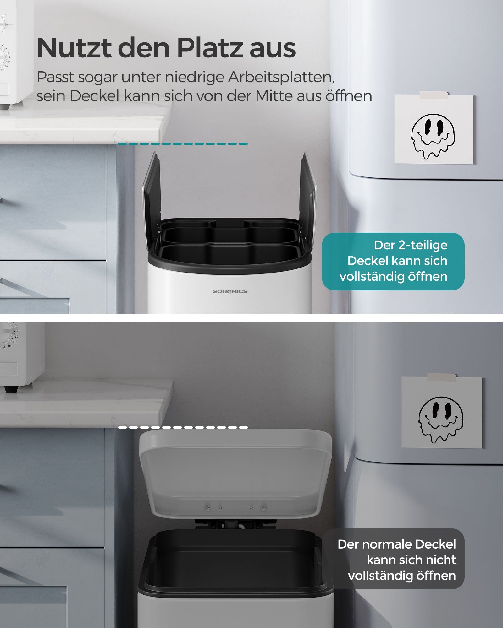 Afvalscheidingssysteem – met 2 compartimenten – wolkwit-metallic zilver