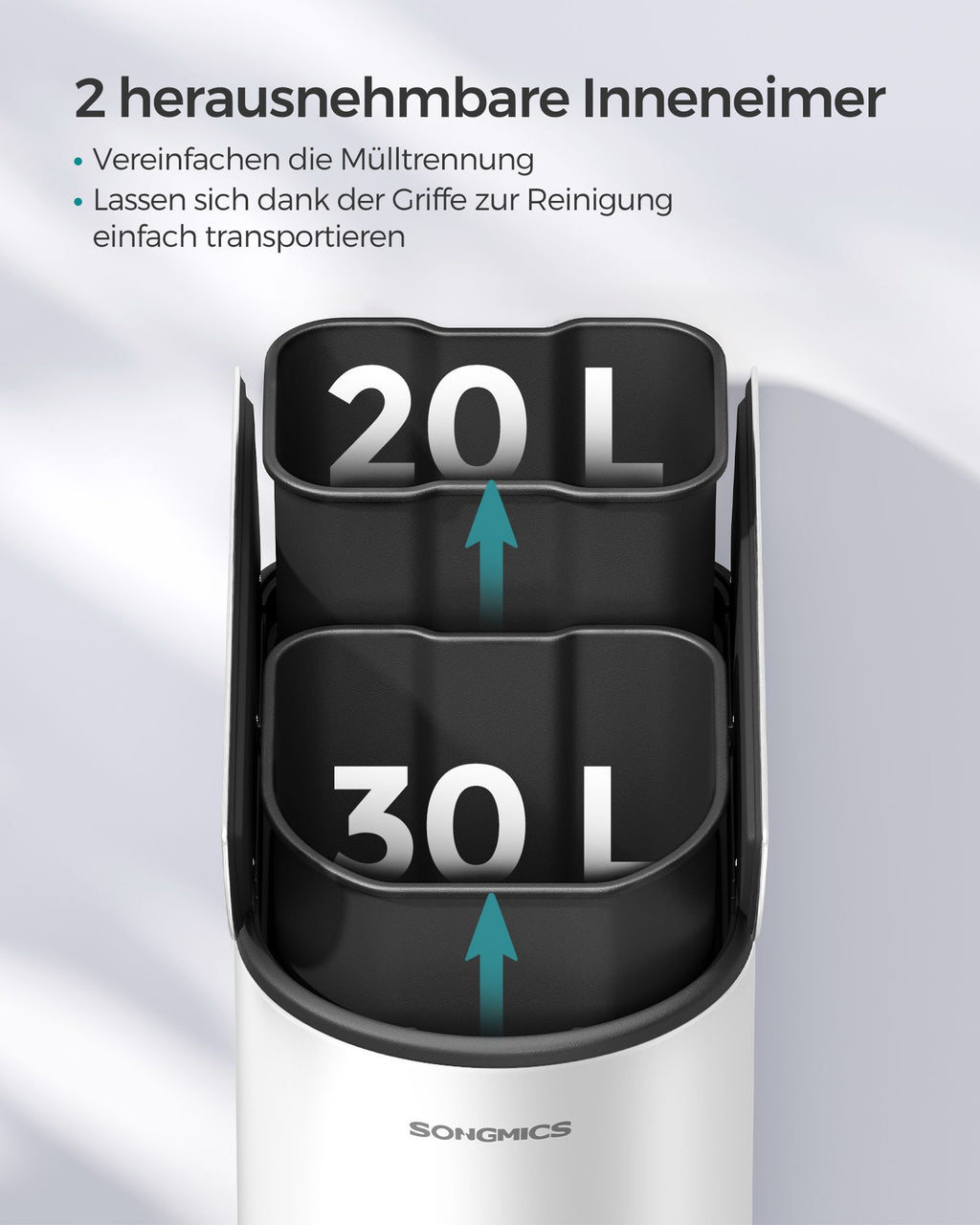 Afvalscheidingssysteem – met 2 compartimenten – wolkwit-metallic zilver