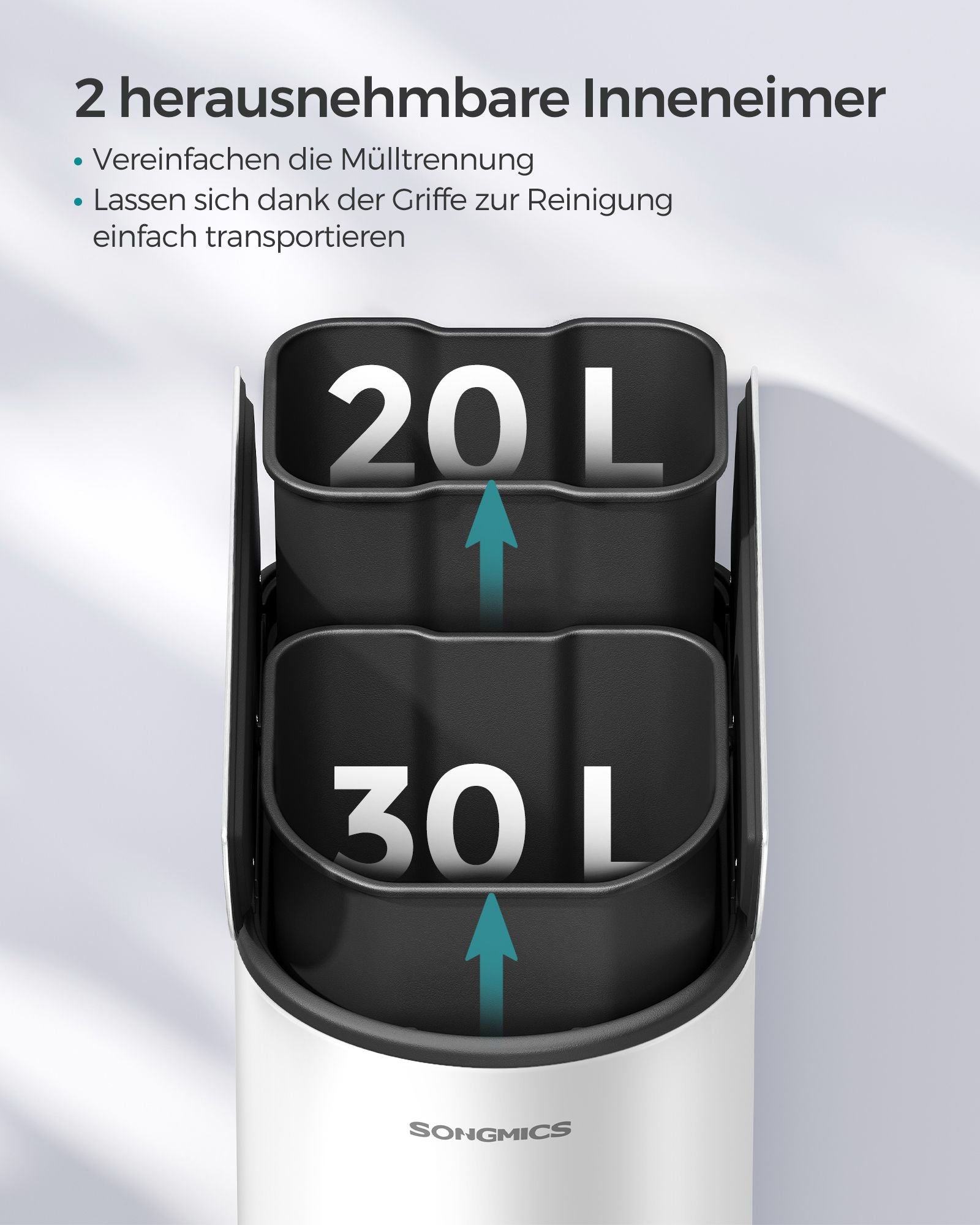 Afvalscheidingssysteem – met 2 compartimenten – wolkwit-metallic zilver