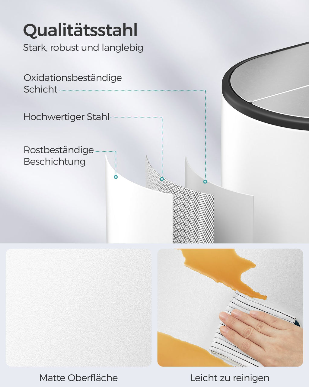 Afvalscheidingssysteem – met 2 compartimenten – wolkwit-metallic zilver