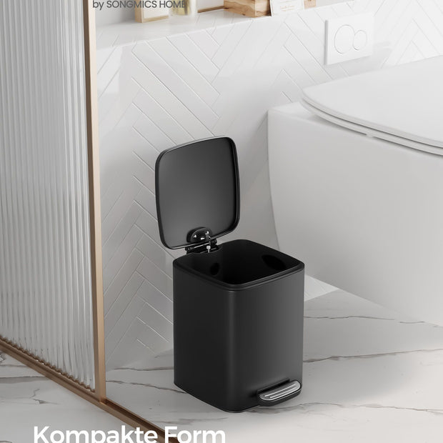 Vuilnisbak met pedaal – Softclose deksel – Compact formaat – Zwart staal – 6 L binnenemmer