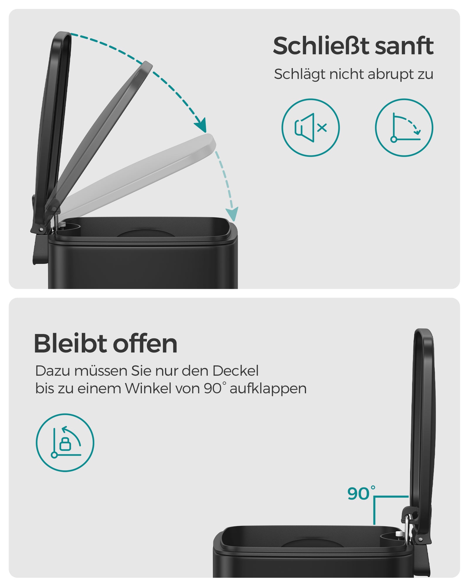 Vuilnisbak met pedaal – Softclose deksel – Compact formaat – Zwart staal – 6 L binnenemmer