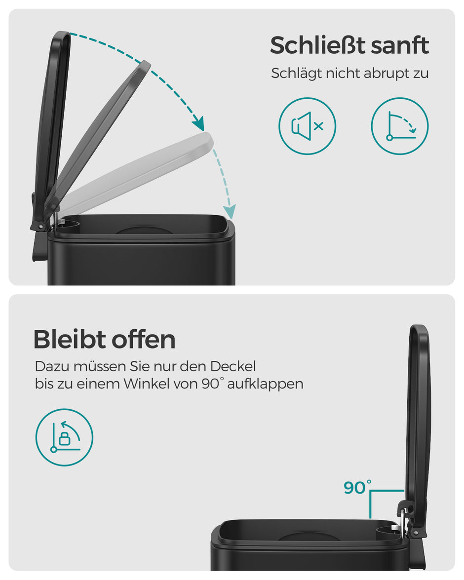 Vuilnisbak met pedaal – Softclose deksel – Compact formaat – Zwart staal – 6 L binnenemmer