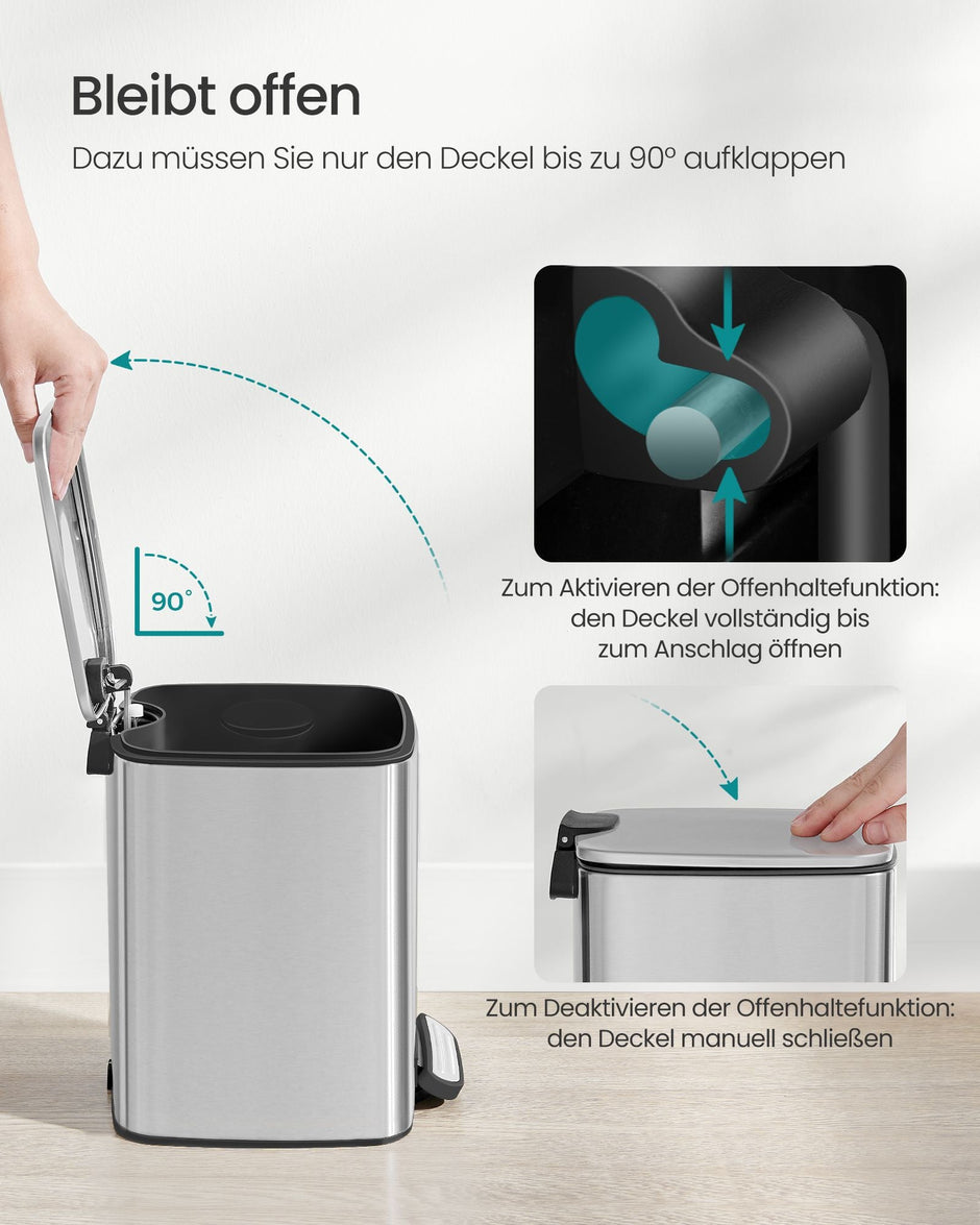 Vuilnisbak met pedaal – Softclose deksel – Compact formaat – Zwart staal – 6 L binnenemmer