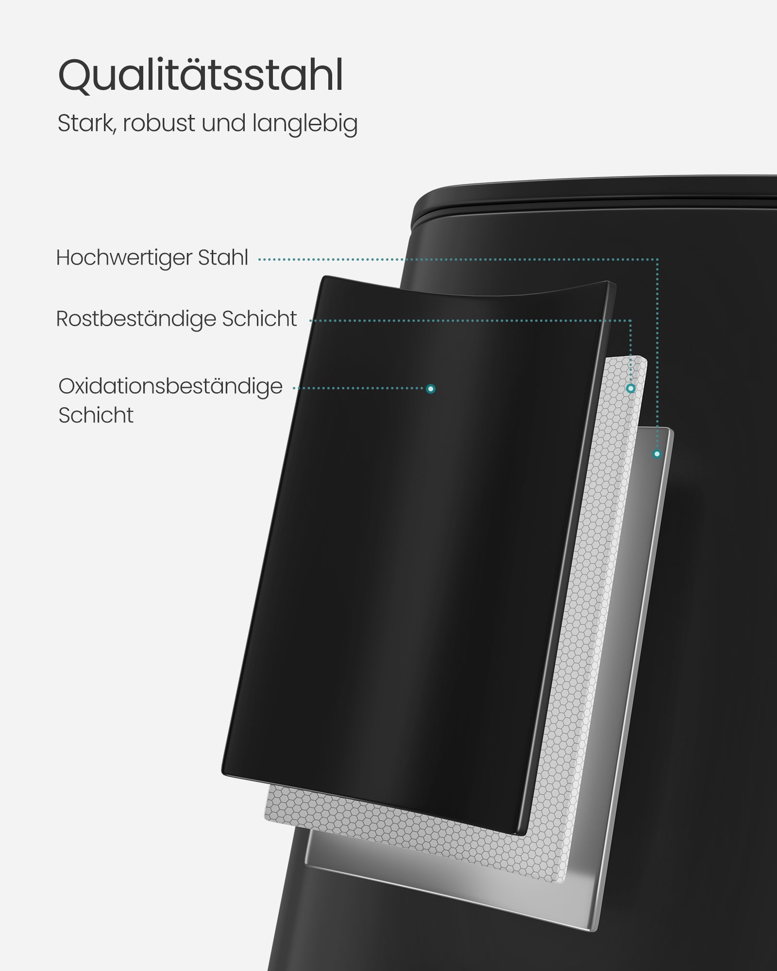 Vuilnisbak 20 Liter – Inktzwart Staal – Modern Design