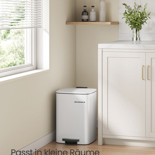 Vuilnisbak 20 Liter – Met binnenemmer – Staal – Metallic zilver – 34 x 28,5 x 40,4 cm