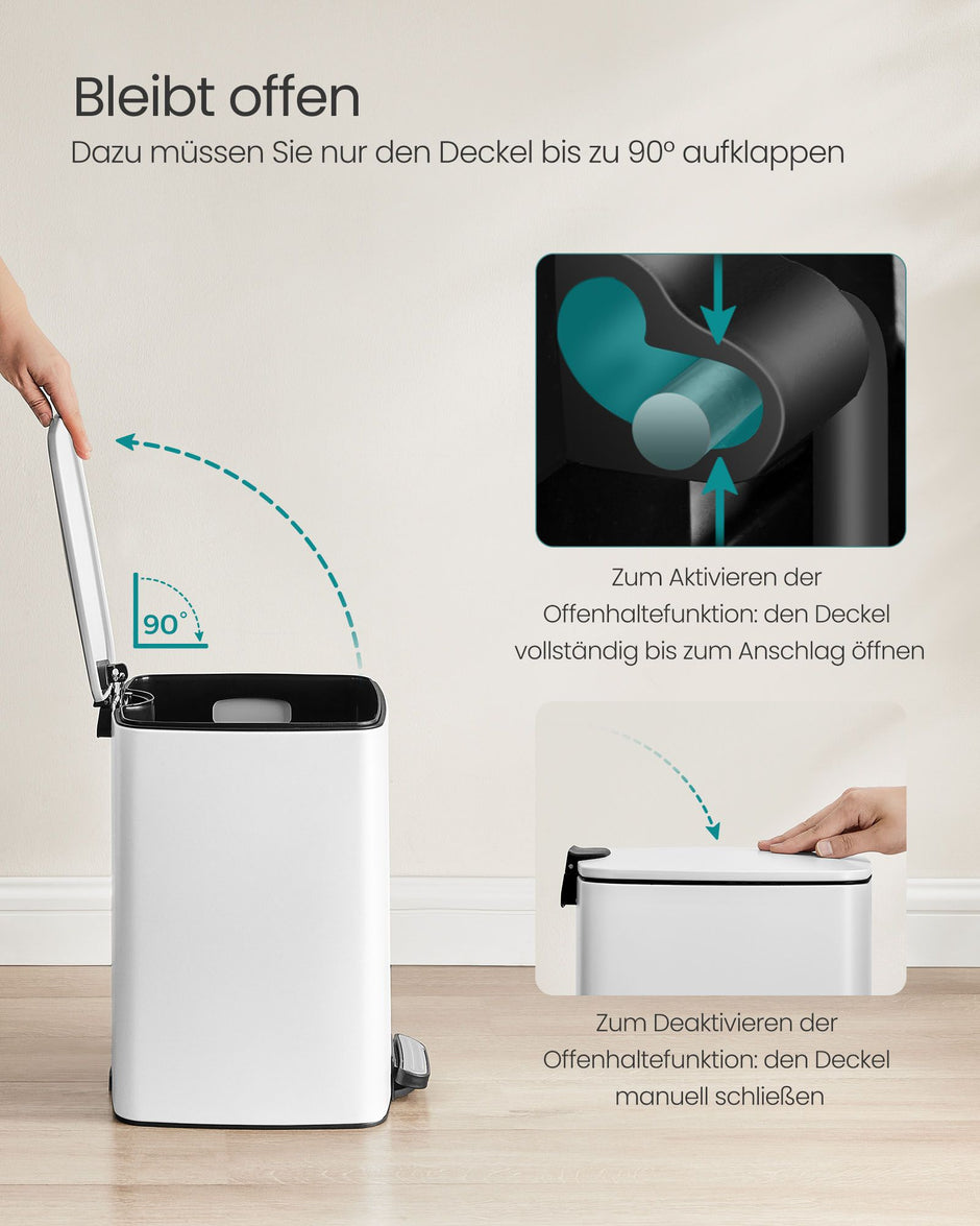 Vuilnisbak 20 Liter – Met binnenemmer – Staal – Metallic zilver – 34 x 28,5 x 40,4 cm