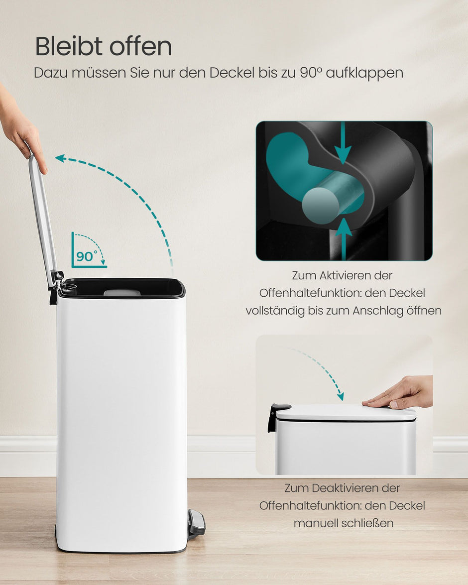 Prullenbak 30 Liter – Compact Rechthoekig Ontwerp – Met Binnenemmer – Antislipbodem