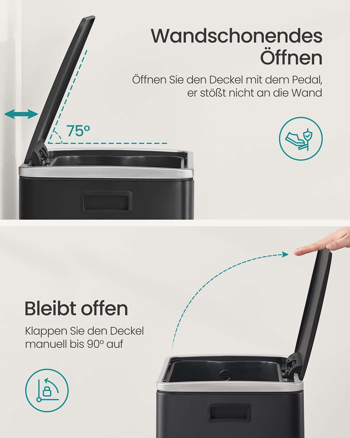 Prullenbak 50 L – Met pedaal – Softclose deksel – Handgrepen