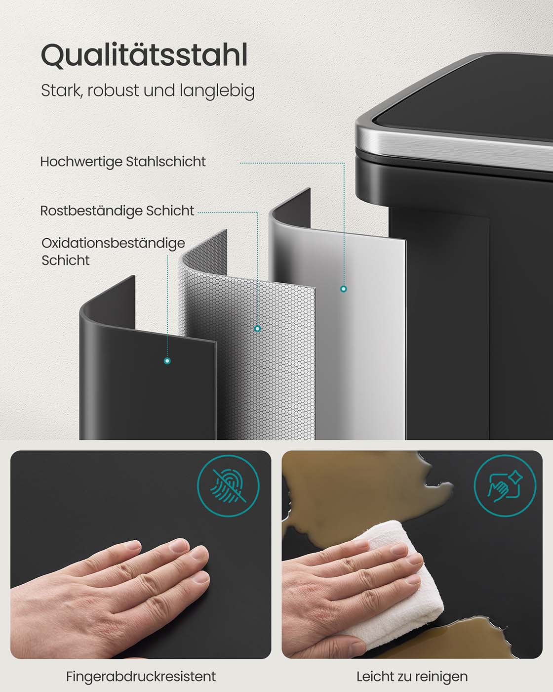 Prullenbak 50 L – Met pedaal – Softclose deksel – Handgrepen