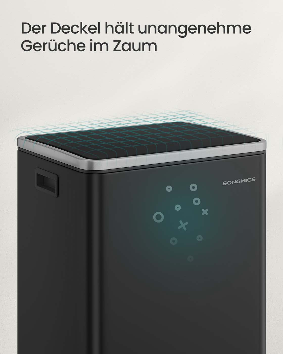 Prullenbak 50 L met deksel en handgrepen inktzwart