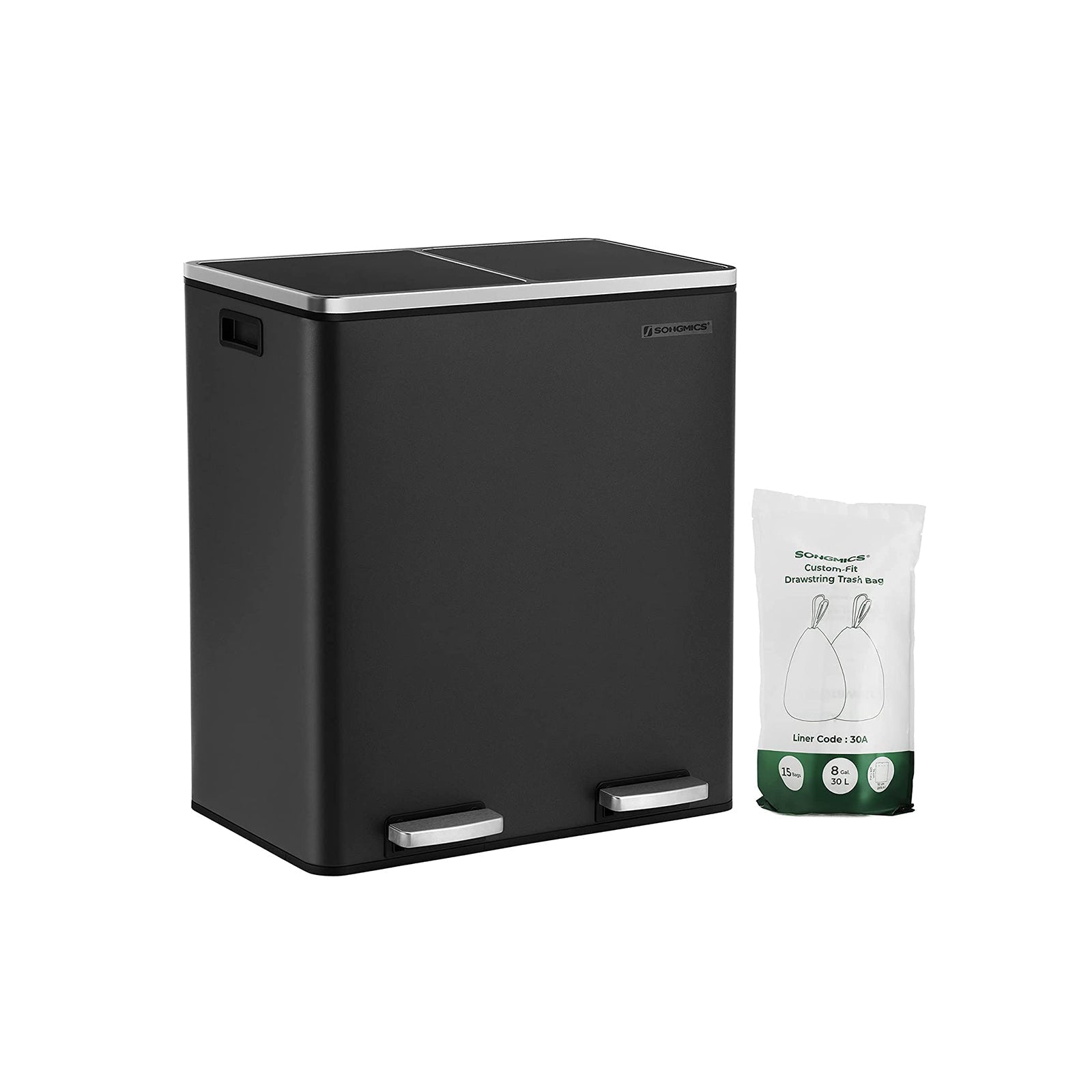 Prullenbak met pedaal en 2 compartimenten - Zwart