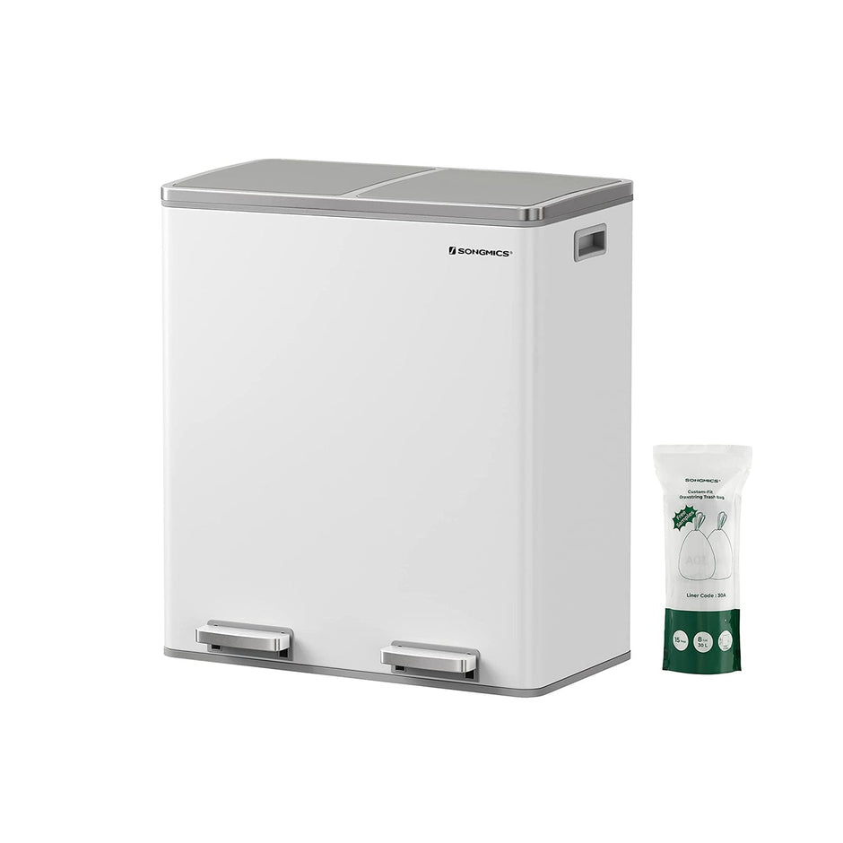 Prullenbak met 2 x 30 L vakken – Zacht sluitmechanisme – Uitneembare binnenemmers – Inclusief 15 vuilniszakken