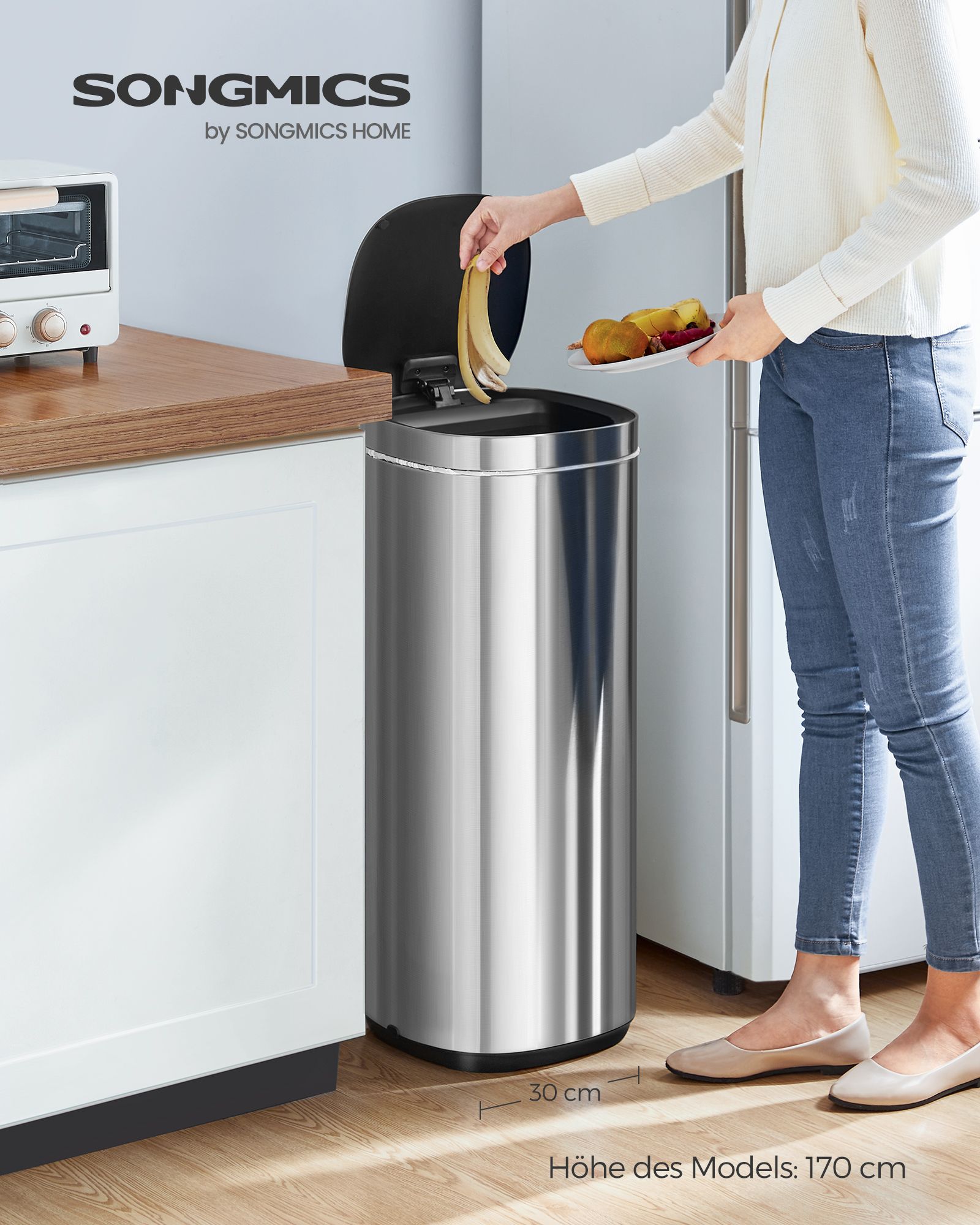 Prullenbak met bewegingssensor – 50 L – 30 x 30 x 74,6 cm – Ozonfunctie voor geurverwijdering