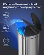 Vuilnisbak met bewegingssensor 50 L zilver