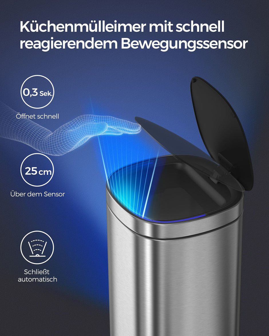 Prullenbak met bewegingssensor – 50 L – 30 x 30 x 74,6 cm – Ozonfunctie voor geurverwijdering