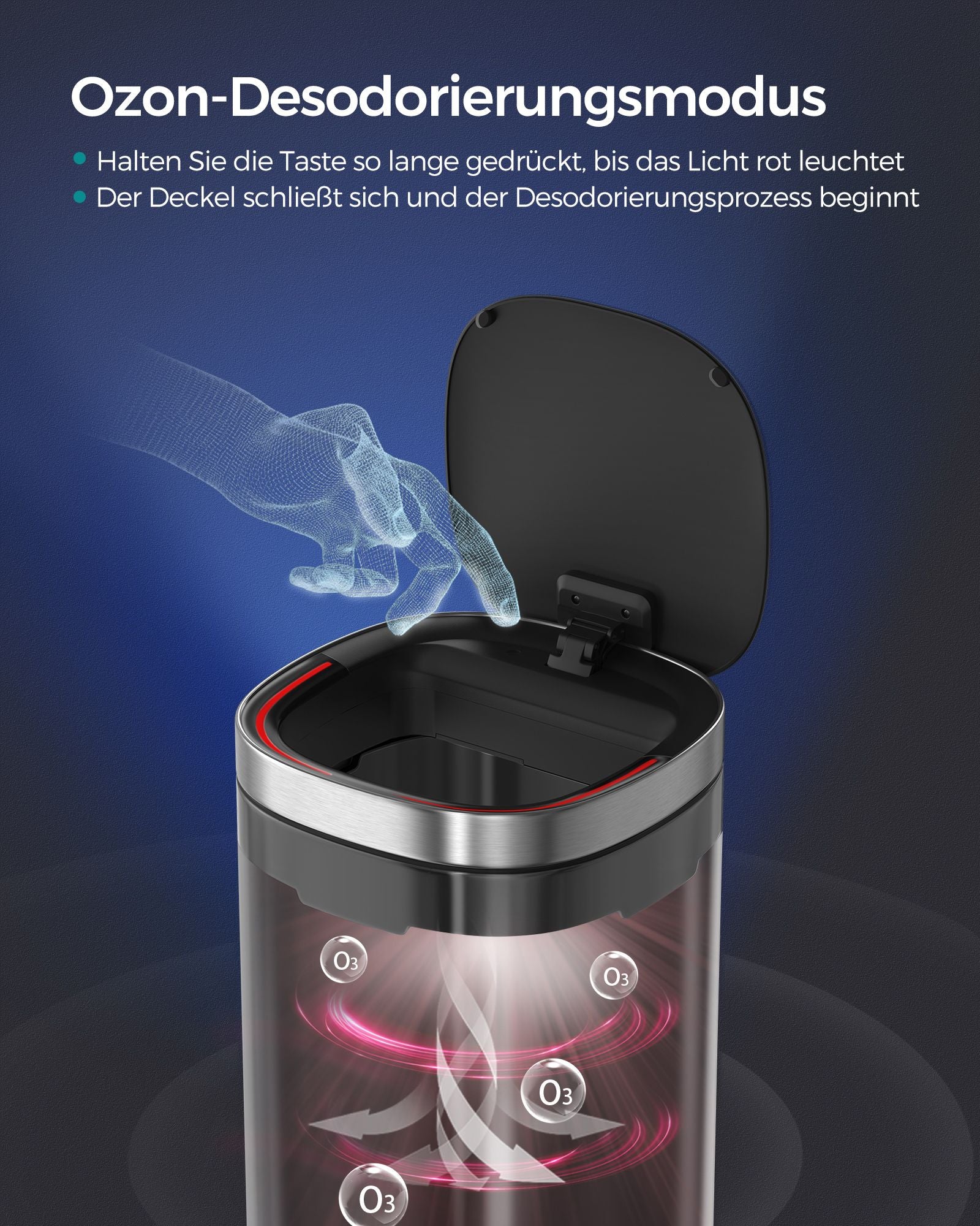 Prullenbak met bewegingssensor – 50 L – 30 x 30 x 74,6 cm – Ozonfunctie voor geurverwijdering