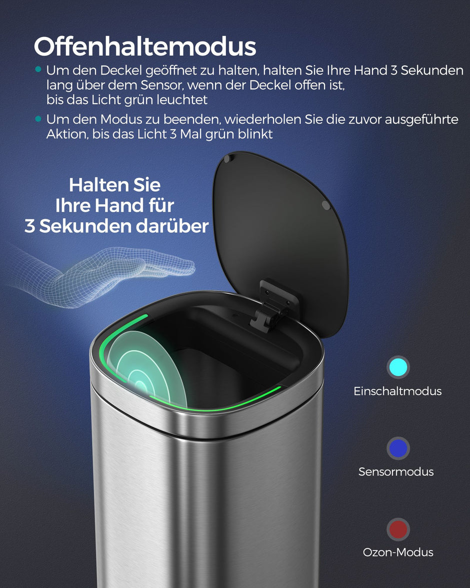Prullenbak met bewegingssensor – 50 L – 30 x 30 x 74,6 cm – Ozonfunctie voor geurverwijdering