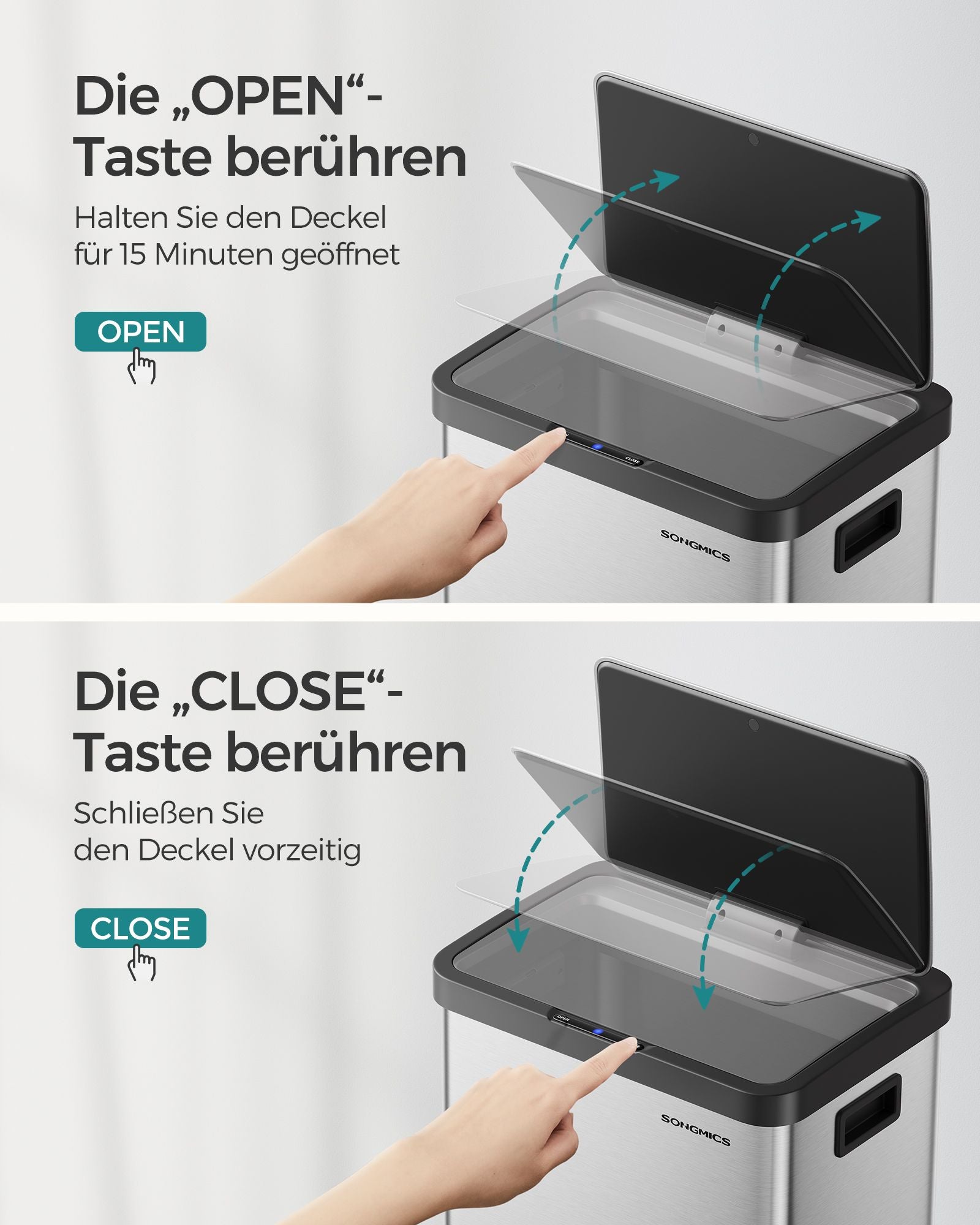 Prullenbak met Bewegingssensor – 68 L – Stil sluitend deksel – Inclusief vuilniszakken