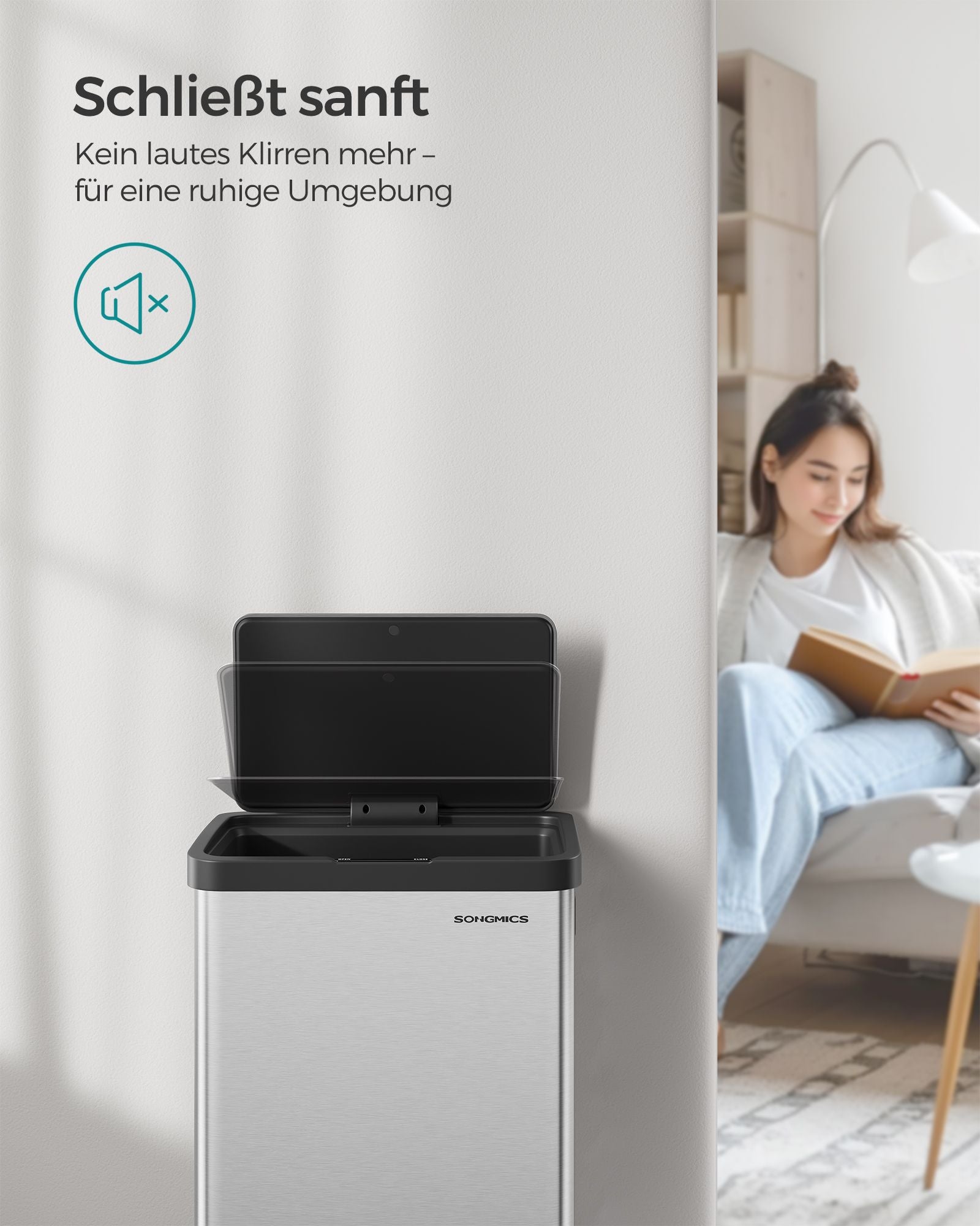 Prullenbak met Bewegingssensor – 68 L – Stil sluitend deksel – Inclusief vuilniszakken