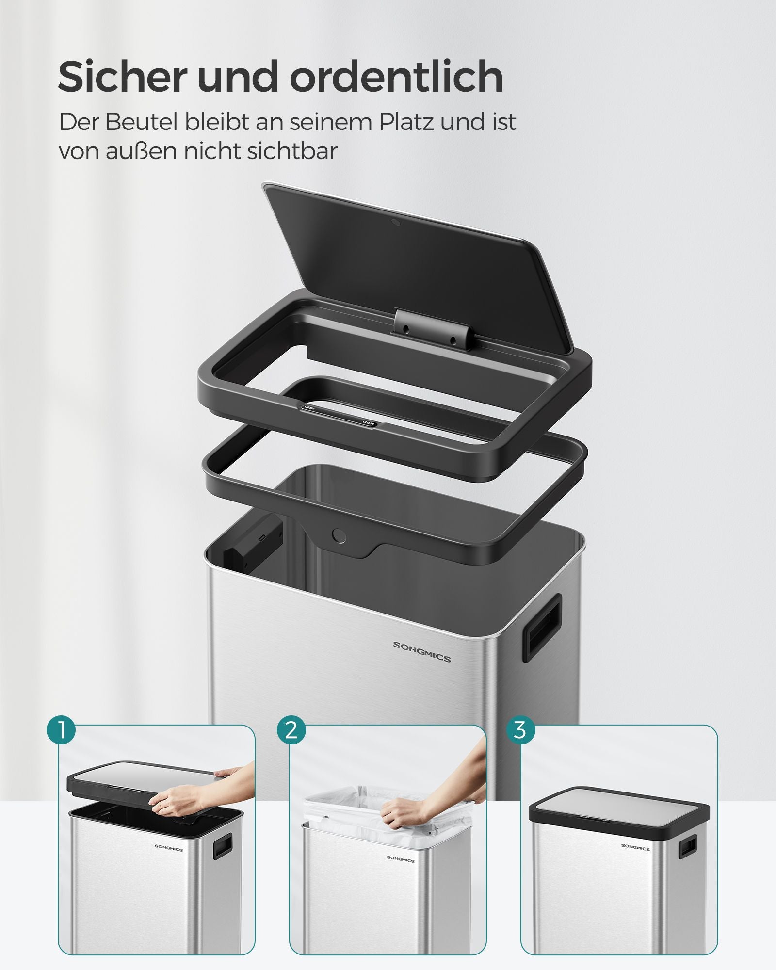 Prullenbak met Bewegingssensor – 68 L – Stil sluitend deksel – Inclusief vuilniszakken