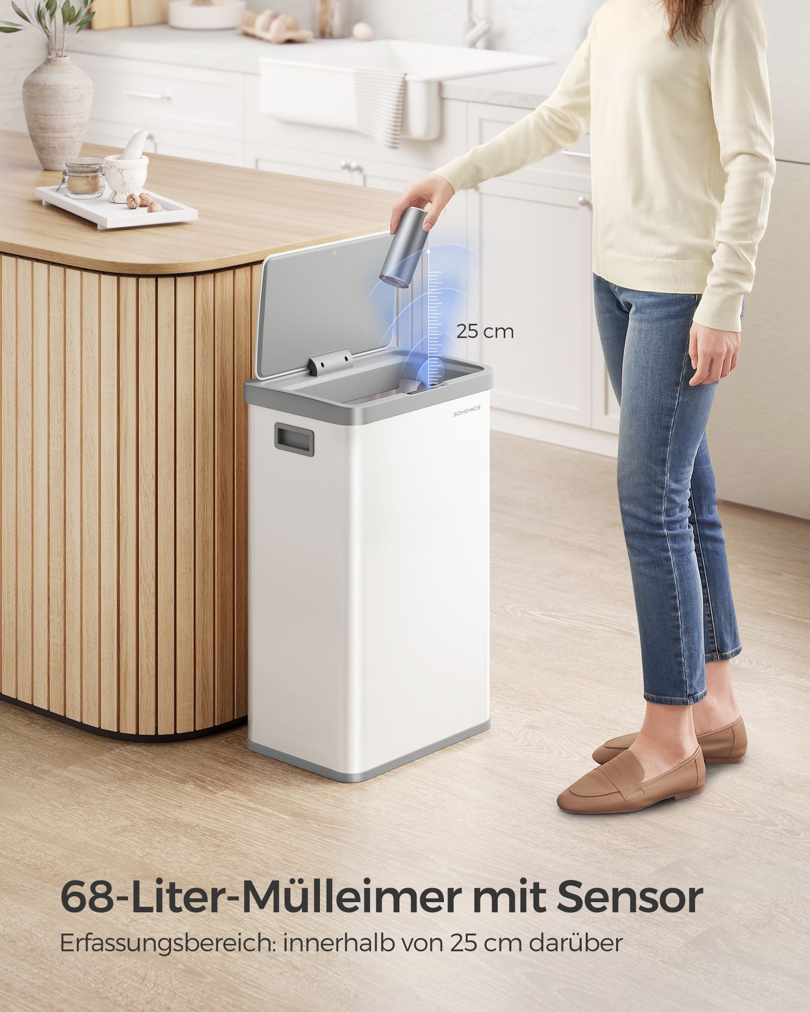 Prullenbak met Bewegingssensor – 68 L – Stil sluitend deksel – Inclusief vuilniszakken
