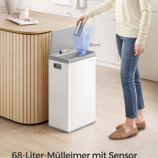 Prullenbak met bewegingssensor – 68 L – Stil sluitend deksel – Inclusief 15 vuilniszakken