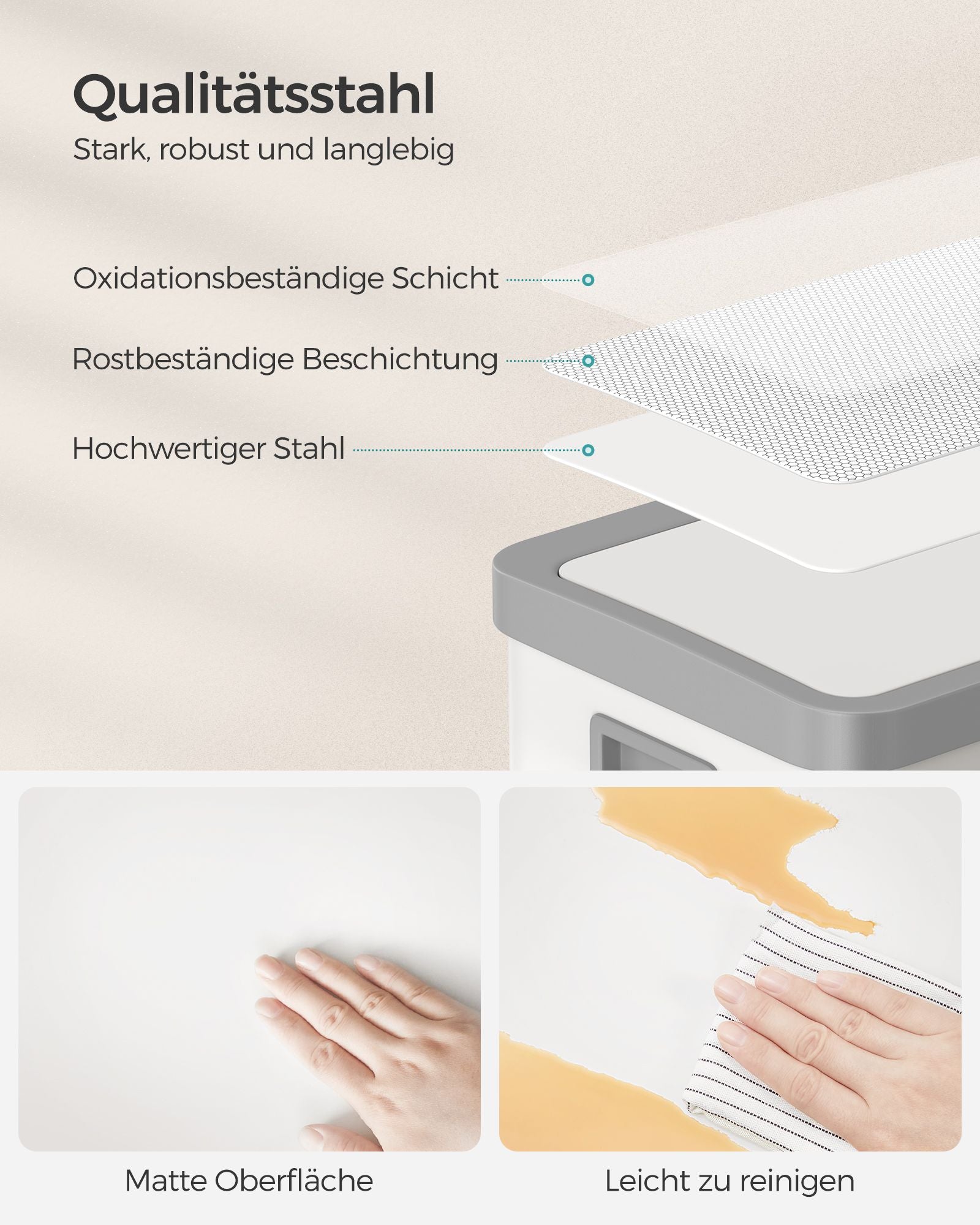 Vuilnisbak – Bewegingssensor – Staal – Wolkwit