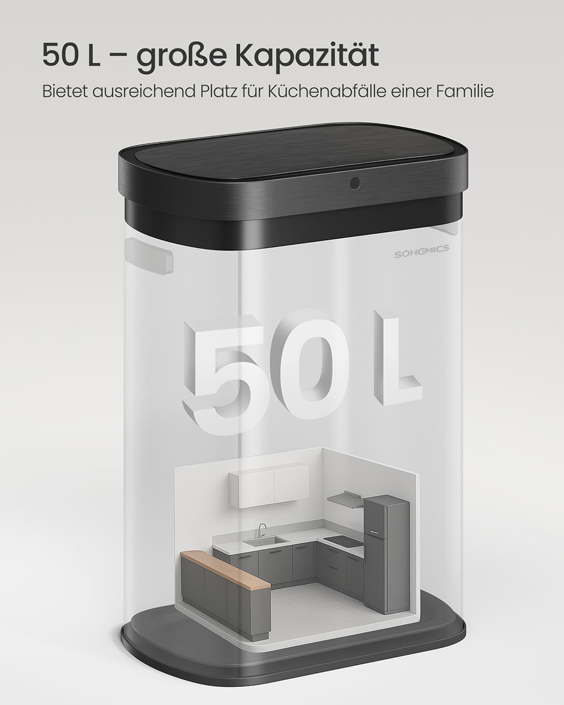 Prullenbak met automatische sensor – Soft-close deksel – 50 L  – 42,5 x 27,1 x 58,7 cm