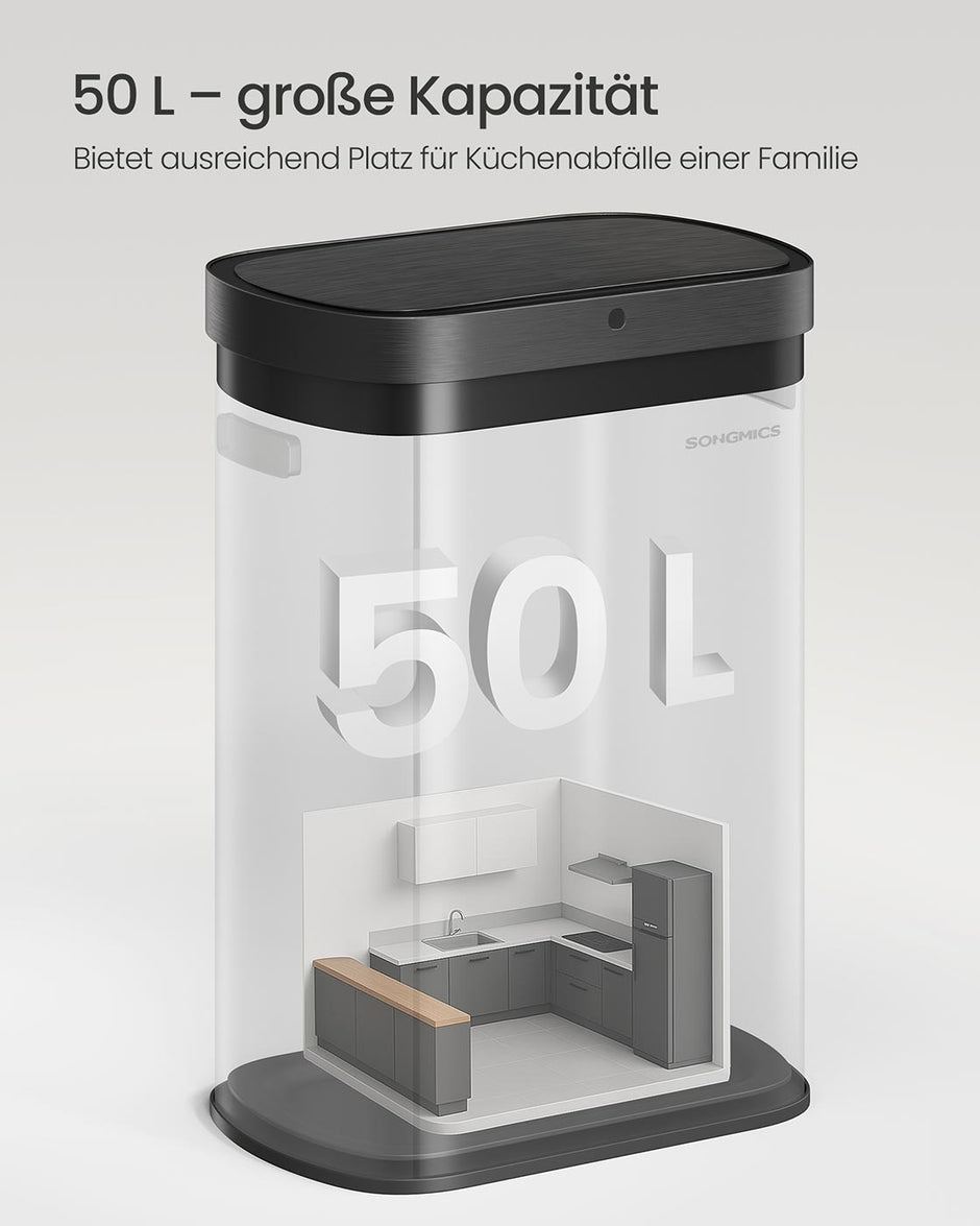 Prullenbak met automatische sensor – Soft-close deksel – 50 L  – 42,5 x 27,1 x 58,7 cm