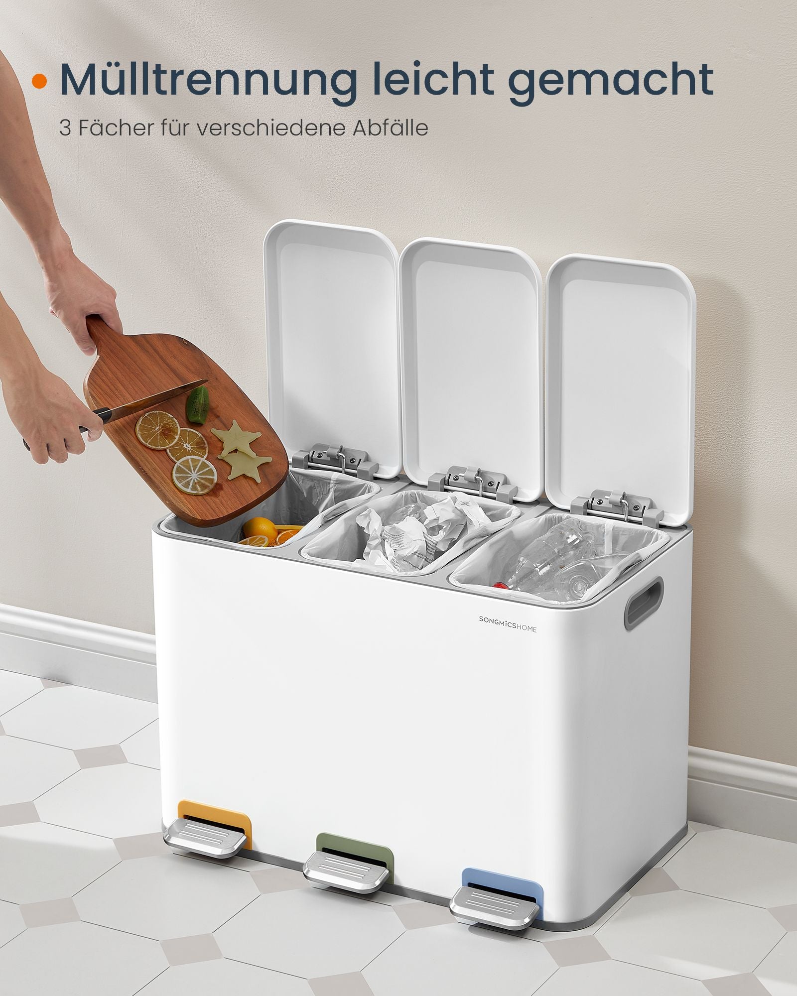 Keukenprullenbak 3 X 15 L Vakken Wolkwit