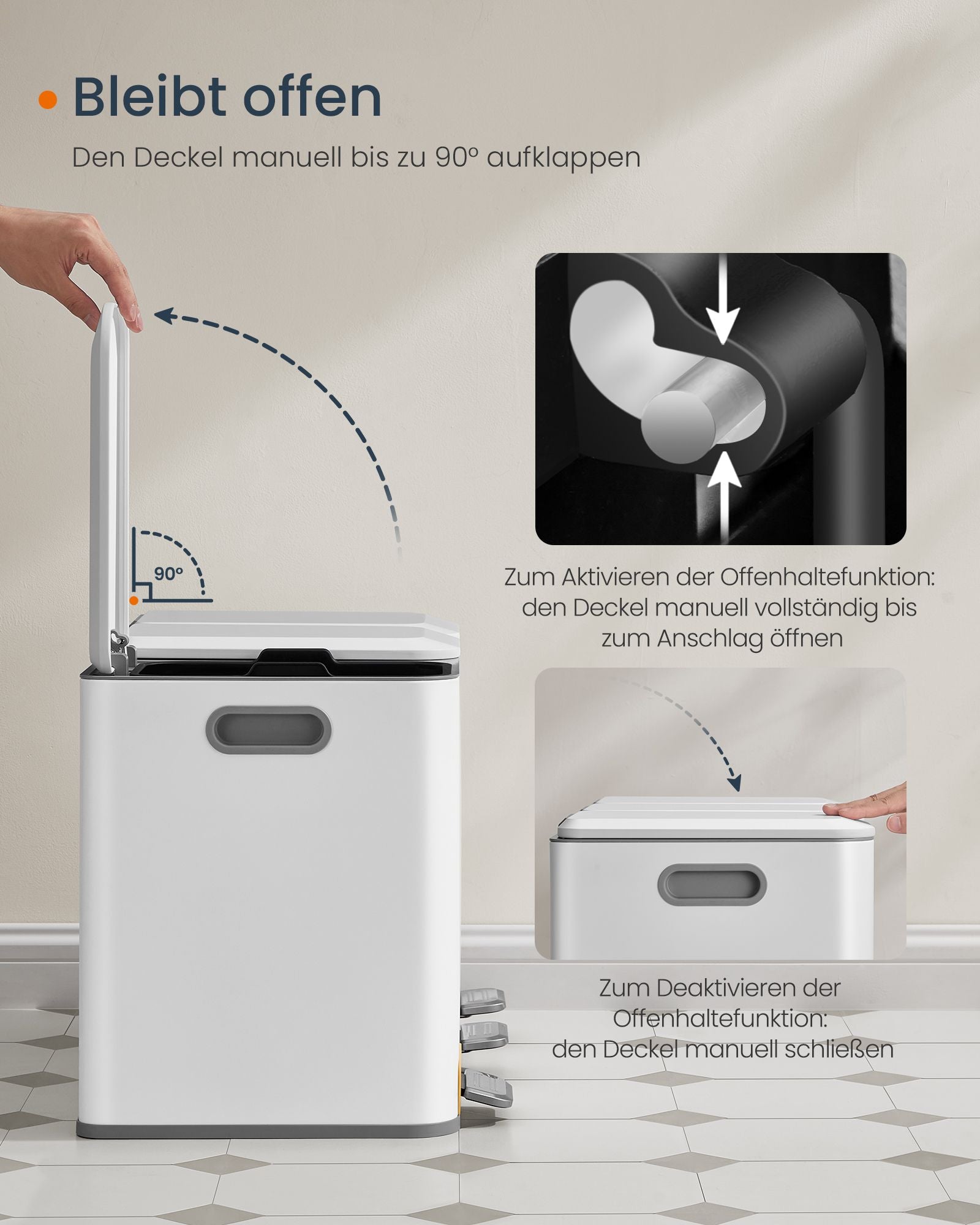 Vuilnisbak – 45L – Staal – Binnenemmer – 60,5 x 38,8 x 42,7 cm