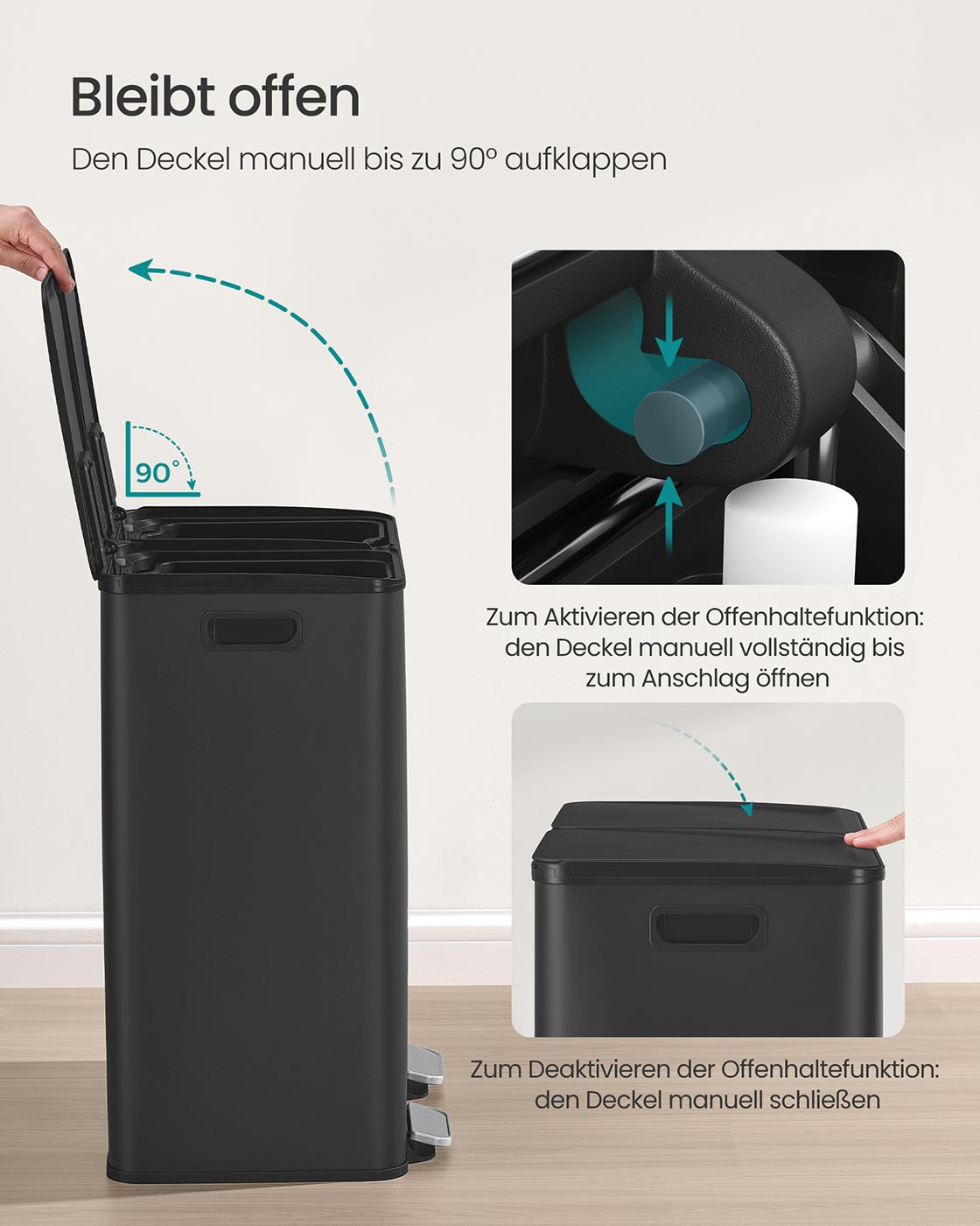 Keukenprullenbak – 2 compartimenten – soft-close deksel – Ink Black