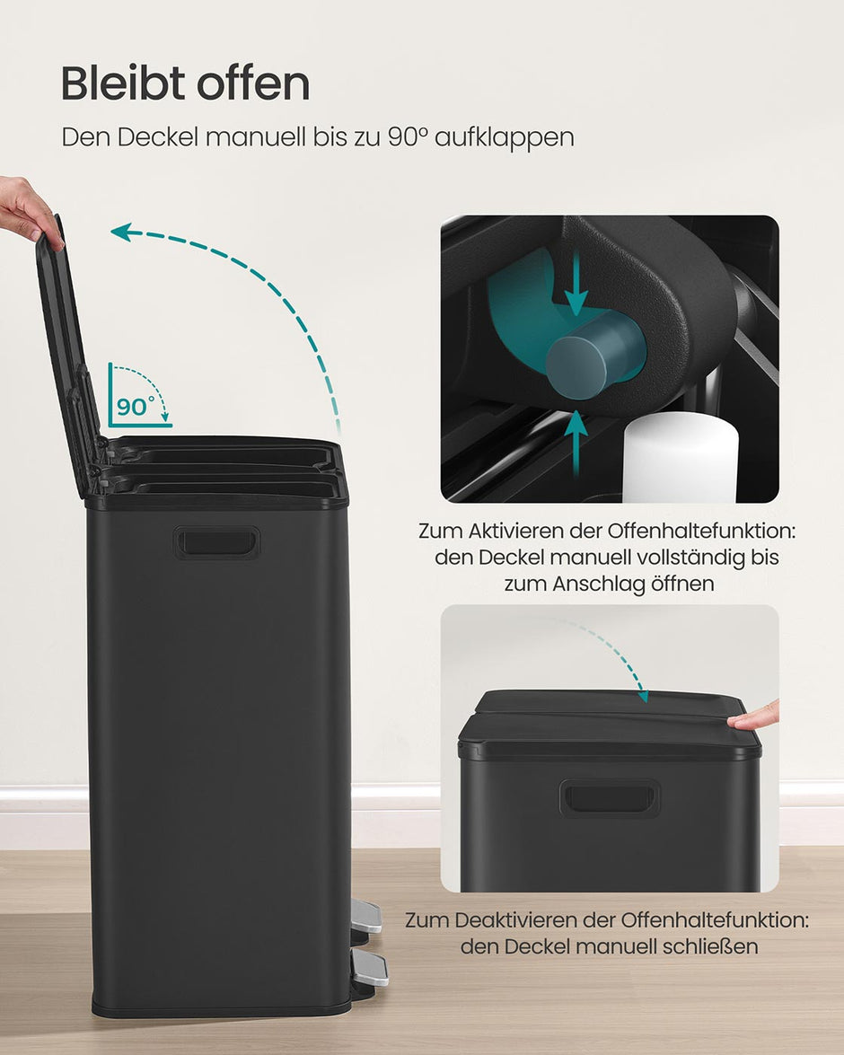 Prullenbak met 2 x 30 L compartimenten – Soft-close deksel – Inclusief 15 vuilniszakken – 47,6 x 37,7 x 66,9 cm