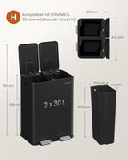 Keukenprullenbak – 2 compartimenten – soft-close deksel – Ink Black