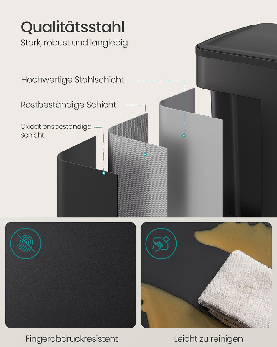 Prullenbak met 2 x 30 L compartimenten – Soft-close deksel – Inclusief 15 vuilniszakken – 47,6 x 37,7 x 66,9 cm