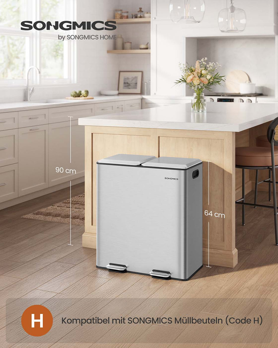 Prullenbak met 2 x 30 L compartimenten – Softclose deksel – Uitneembare binnenemmers