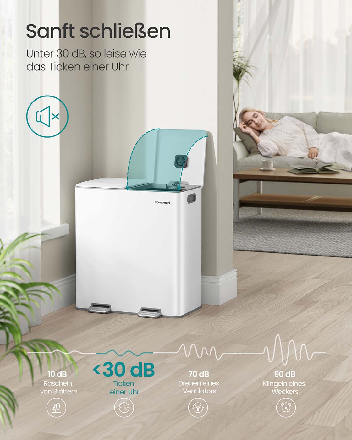 Prullenbak met 2 x 30 L compartimenten – Softclose deksel – Uitneembare binnenemmers