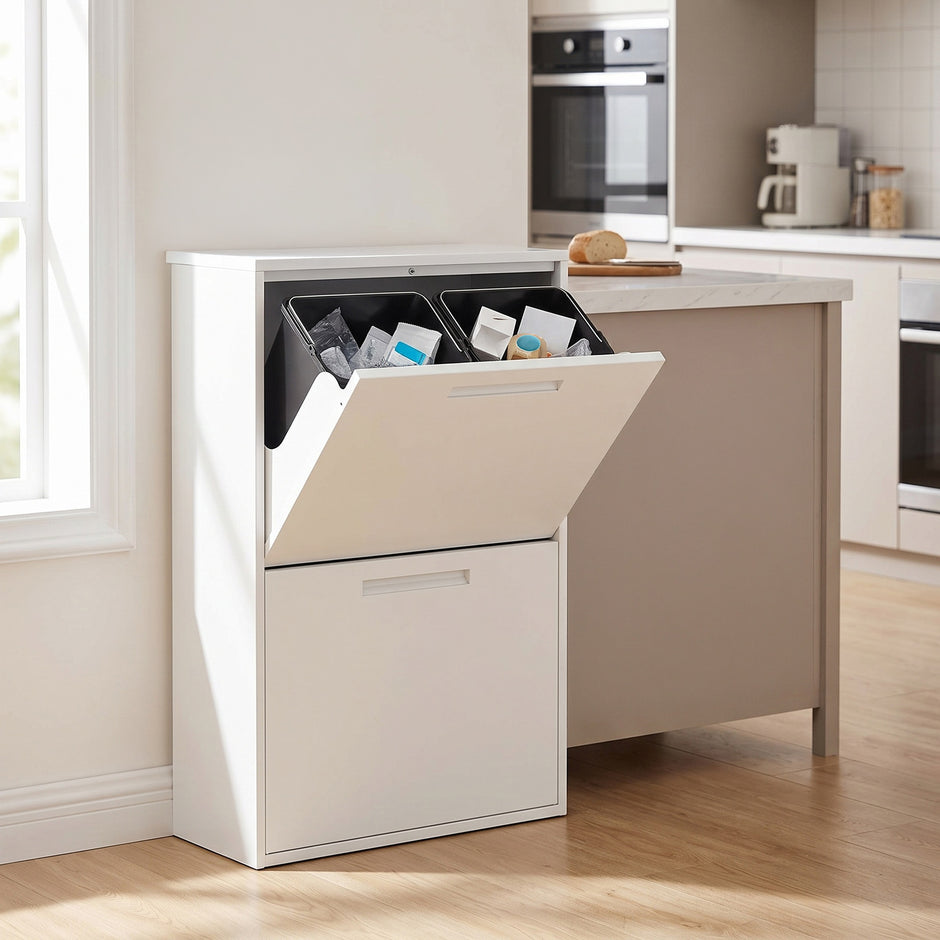 Afvalscheidingssysteem – 4 x 17 L – Geurdicht – Staal – Wit