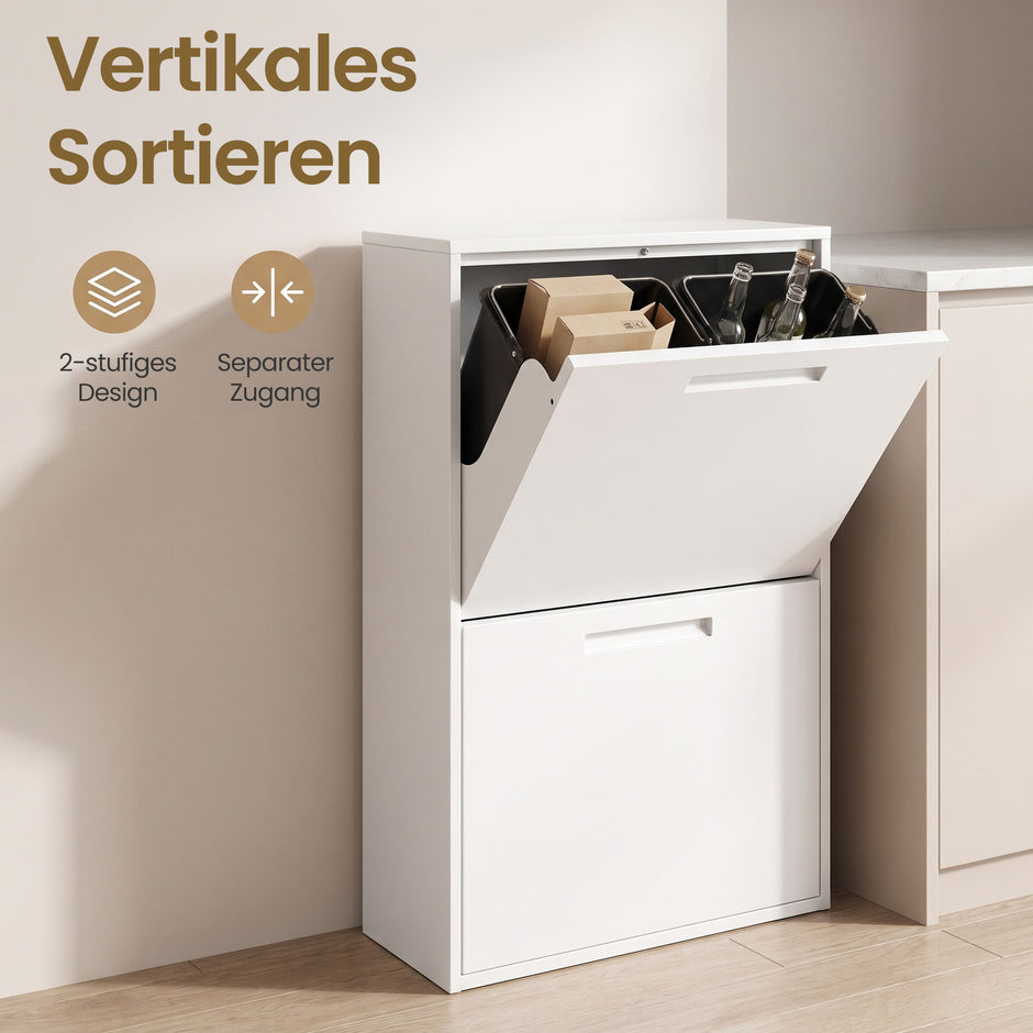 Afvalscheidingssysteem – 4 x 17 L – Geurdicht – Staal – Wit