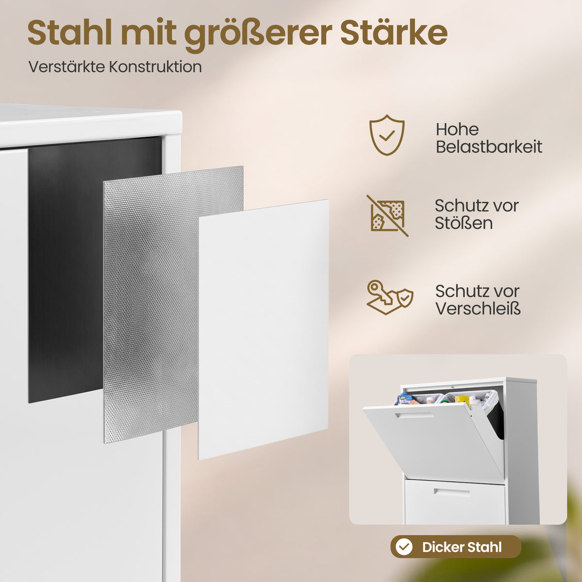 Afvalscheidingssysteem – 4 x 17 L – Geurdicht – Staal – Wit