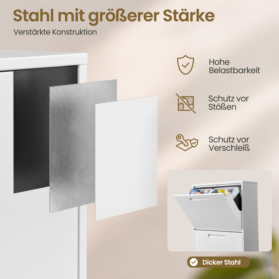 Afvalscheidingssysteem – 4 x 17 L – Geurdicht – Staal – Wit