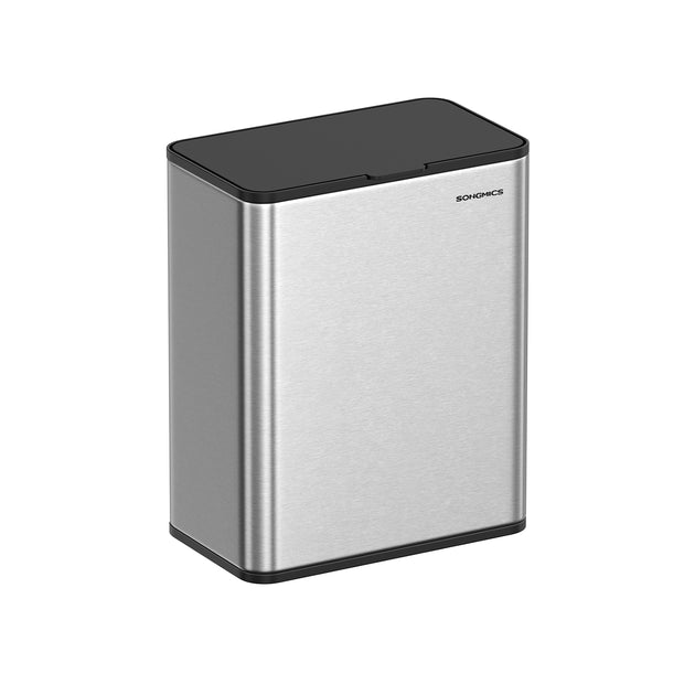 Vuilnisbak met deksel voor GFT-afval – 8 L – Compact en eenvoudig te bevestigen – Metallic Zilver